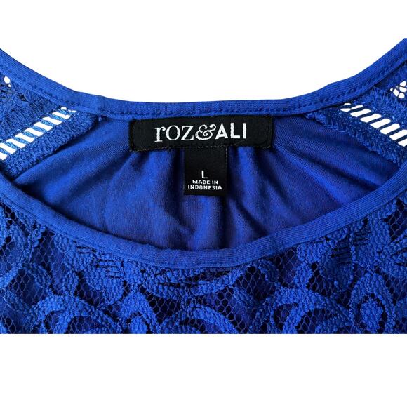 Roz & Ali Blue Lace Detail Sleevless Shirt Womens Size L - Picture 3 of 9